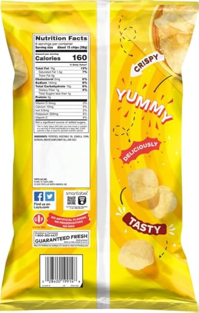 Lay's Classic Potato Chips, Regular Size Bag, Salted, 8 oz