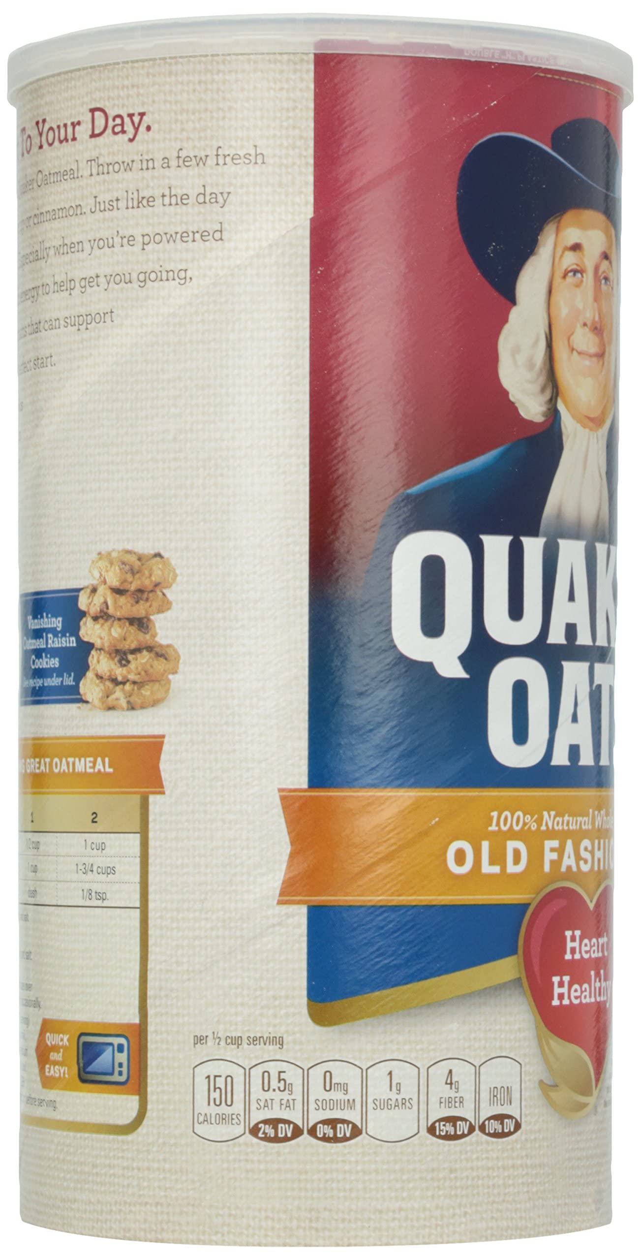 Quaker Old Fashioned Oats, 100% Whole Grain Rolled Oats, Canister, 42 oz
